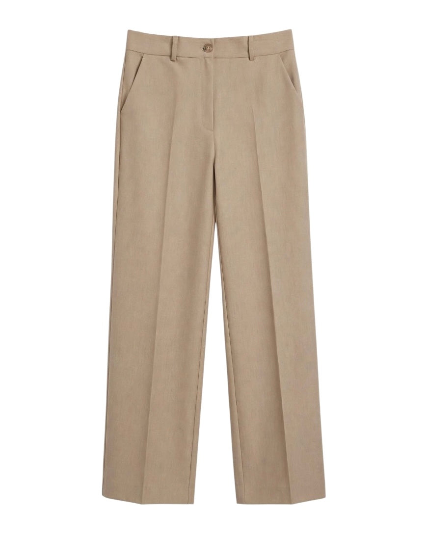 Tailleur cammello giacca e pantalone palazzo
