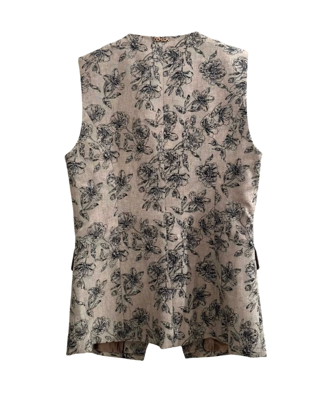 Completo grigio a fiori e gilet smanicato con cinturina e pantalone