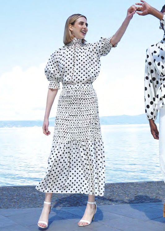 Blusa panna a pois neri con manica 3/4