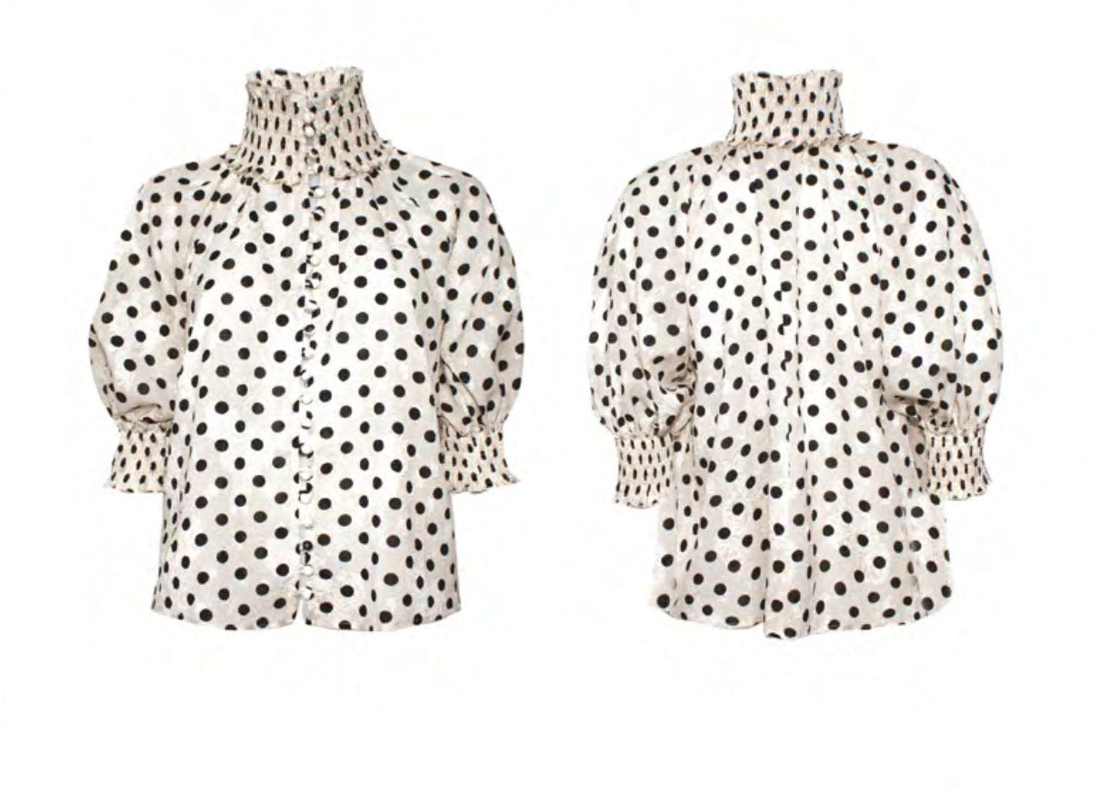 Blusa panna a pois neri con manica 3/4