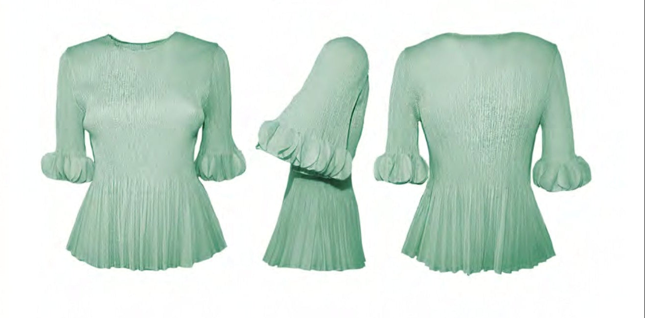 Completo verde menta plissettato con maglia manica a 3/4 e pantalone con volant