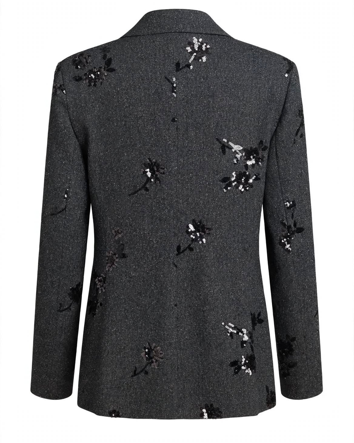 Tailleur nero giacca ricamata e pantalone largo