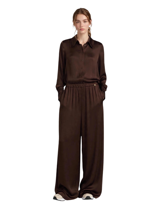 Completo choco camicia e pantalone in viscosa effetto satin