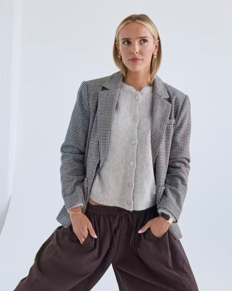 Giacca pied-de-poule oversize panna/moro/nero