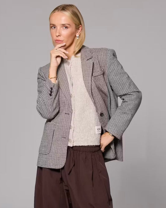 Cream/brown/black oversized houndstooth jacket