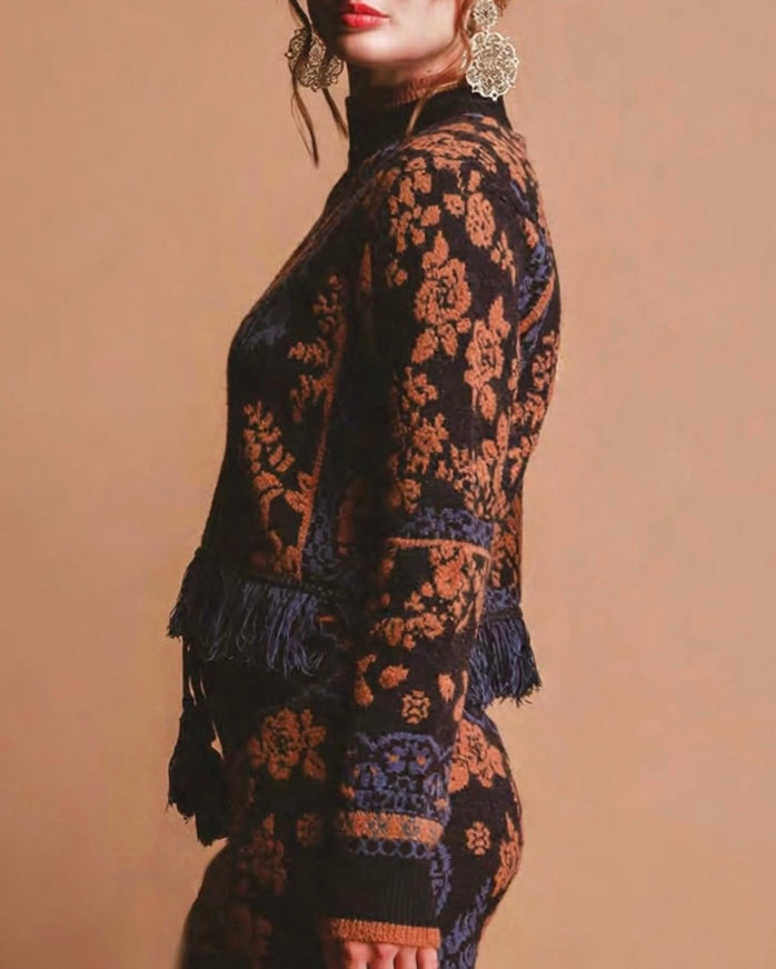 Maglione fantasia blu/camel