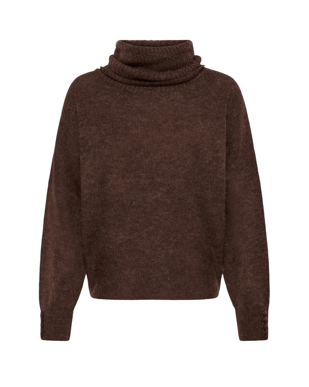 Maglione moro oversize collo alto e bottoni sui polsini