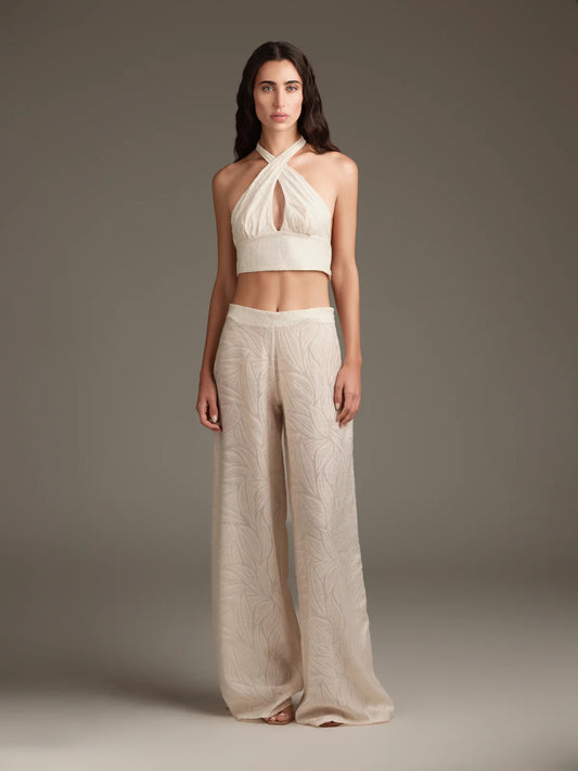 Completo avorio top e pantalone traforato