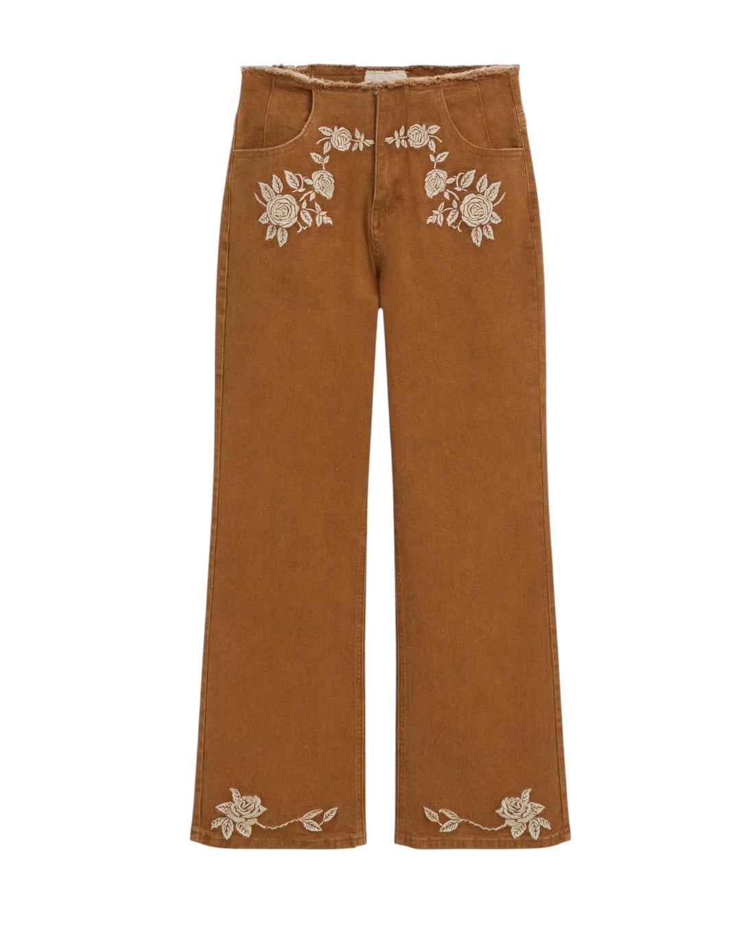Jeans camel palazzo con ricamo