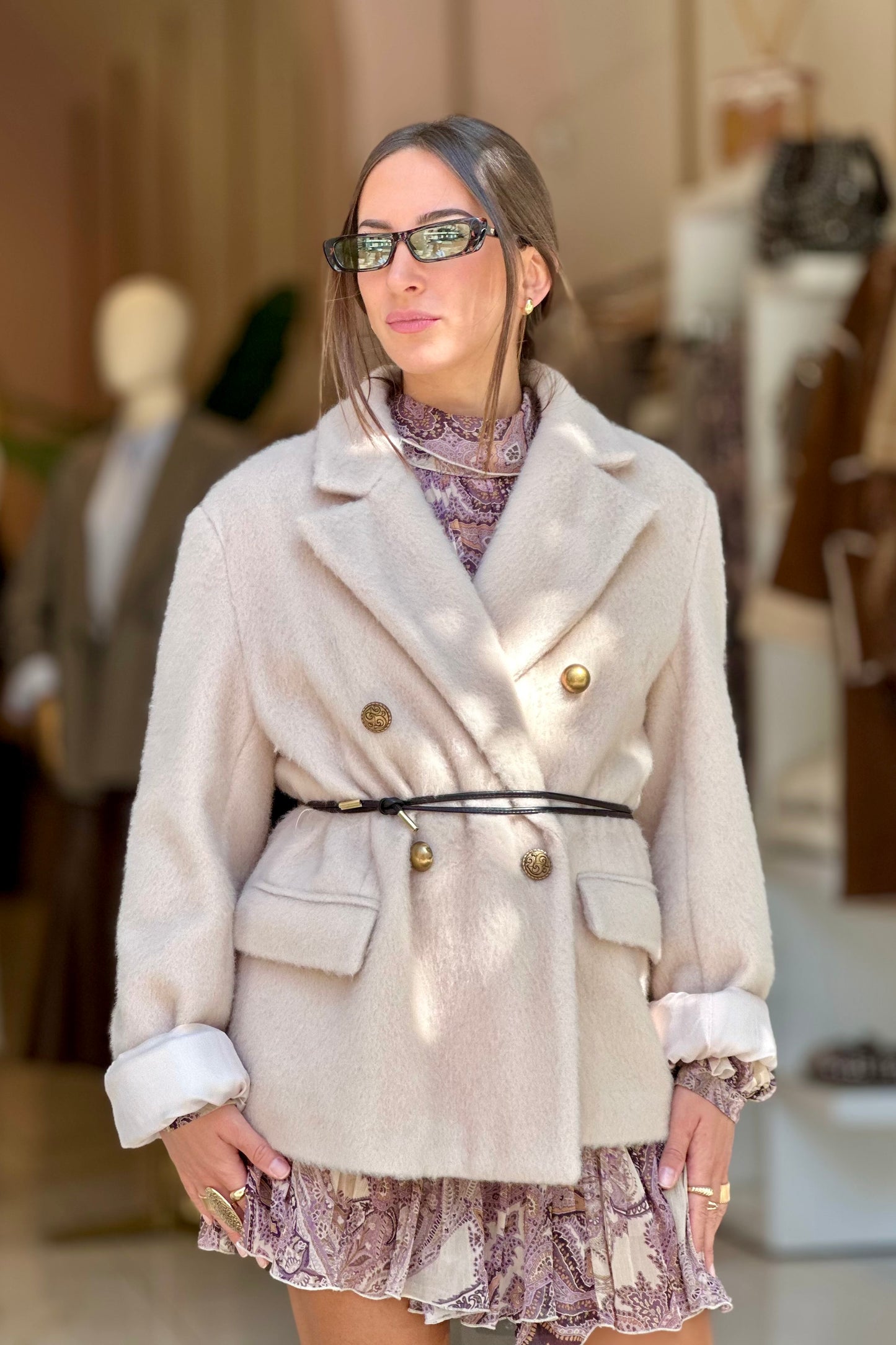 Cappotto corto burro con cinturina