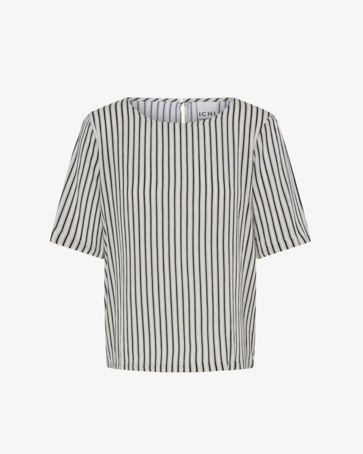 Completo a righe panna e blu maglia e pantalone con laccetto laterale