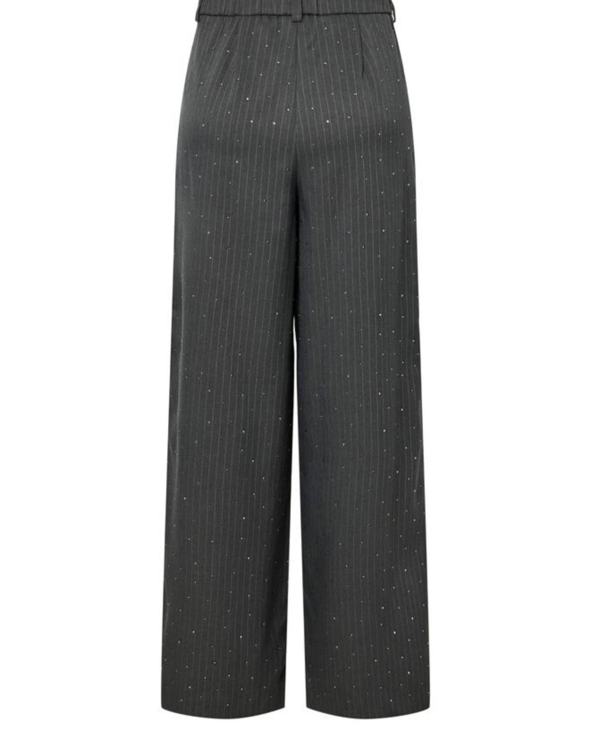 Tailleur grey dettagli strass giacca monopetto e pantalone palazzo  con elastico in vita