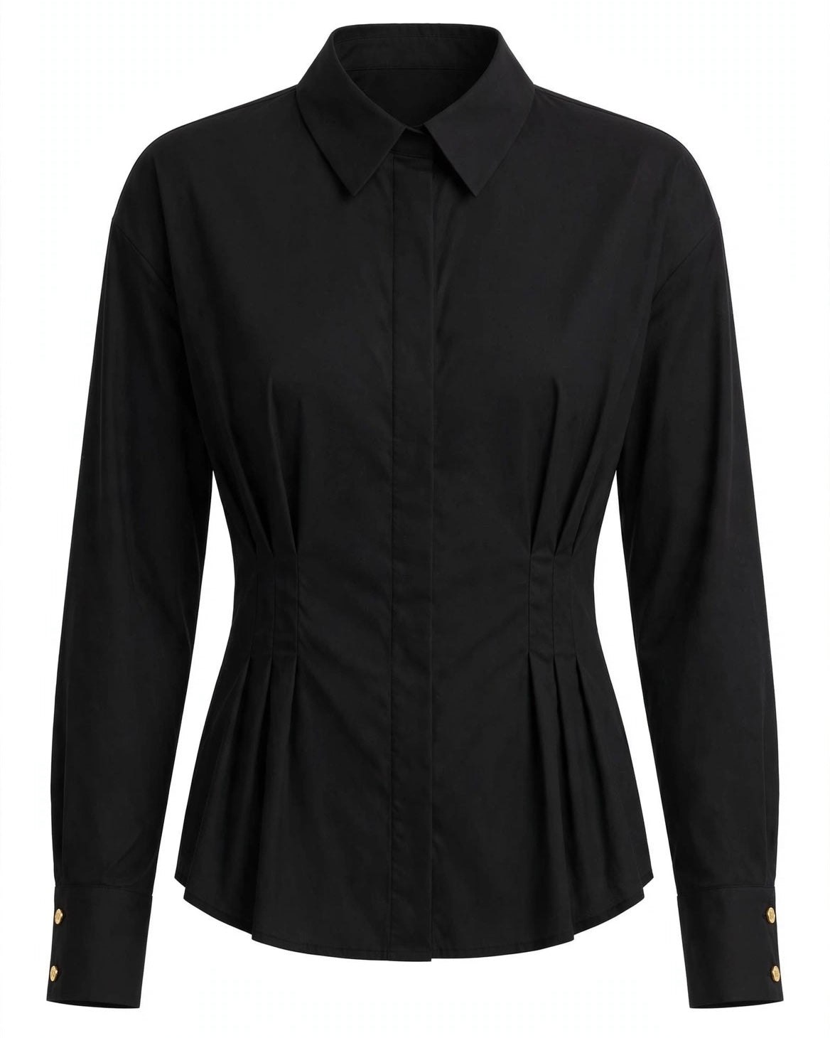 Camicia nera manica lunga con drappeggio