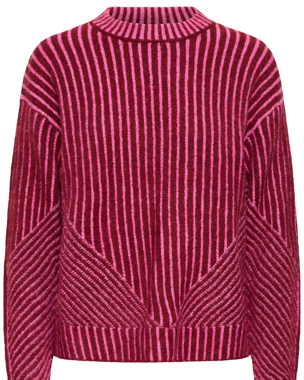 Maglione bicolor bordeaux/fuxia scollatura tonda
