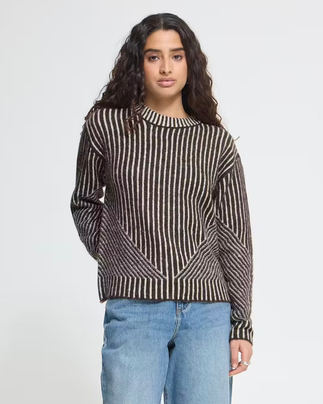 Maglione bicolor moro/panna scollatura tonda