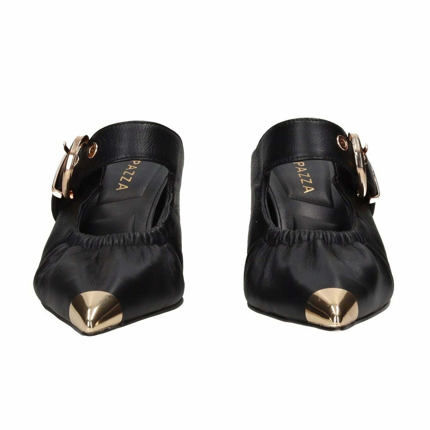 Slingback in pelle nera con dettagli platino