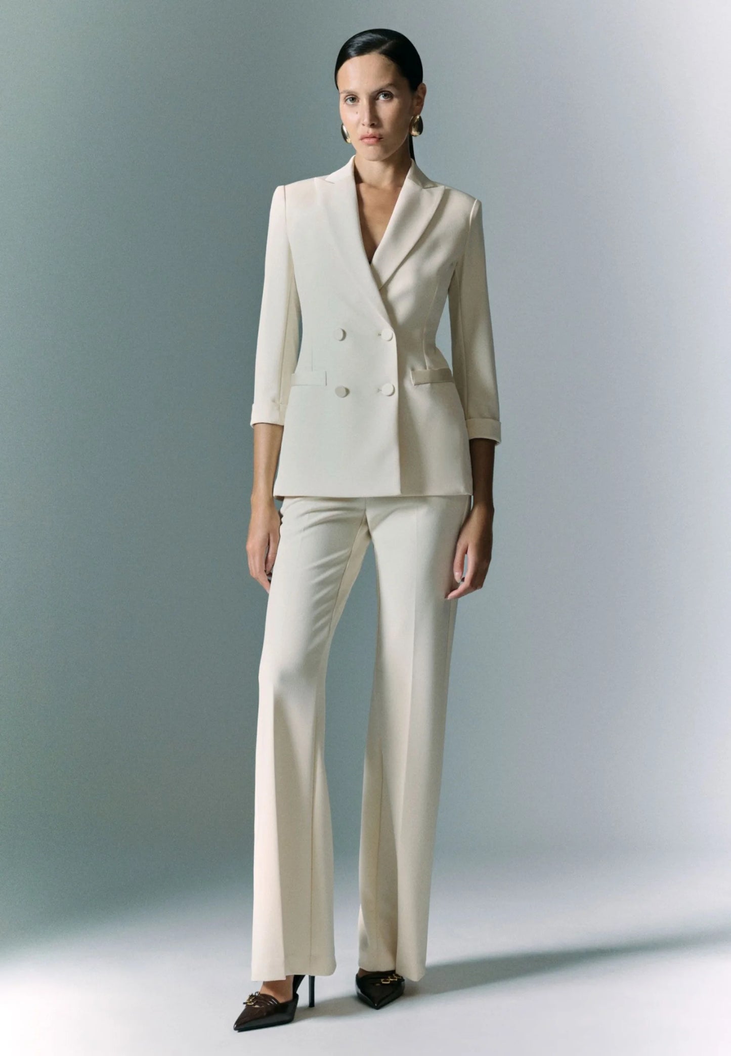 Tailleur zinco giacca e pantalone a zampa