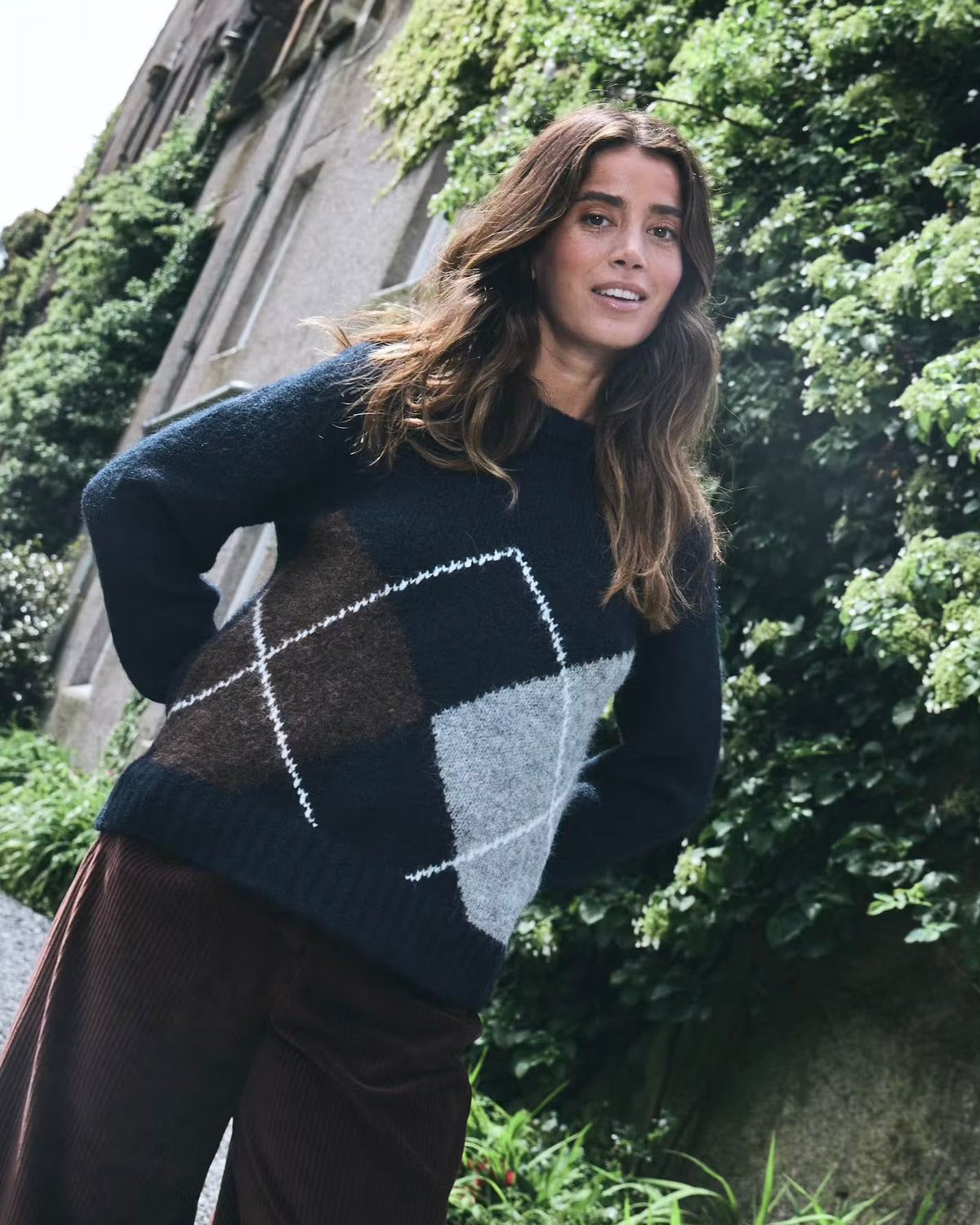 Maglione rombi blu/moro scollatura tonda