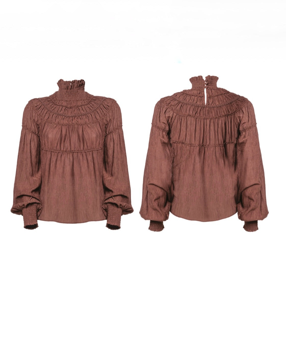 Camicia moro manica lunga con drappeggio e bottoncini nella parte posteriore