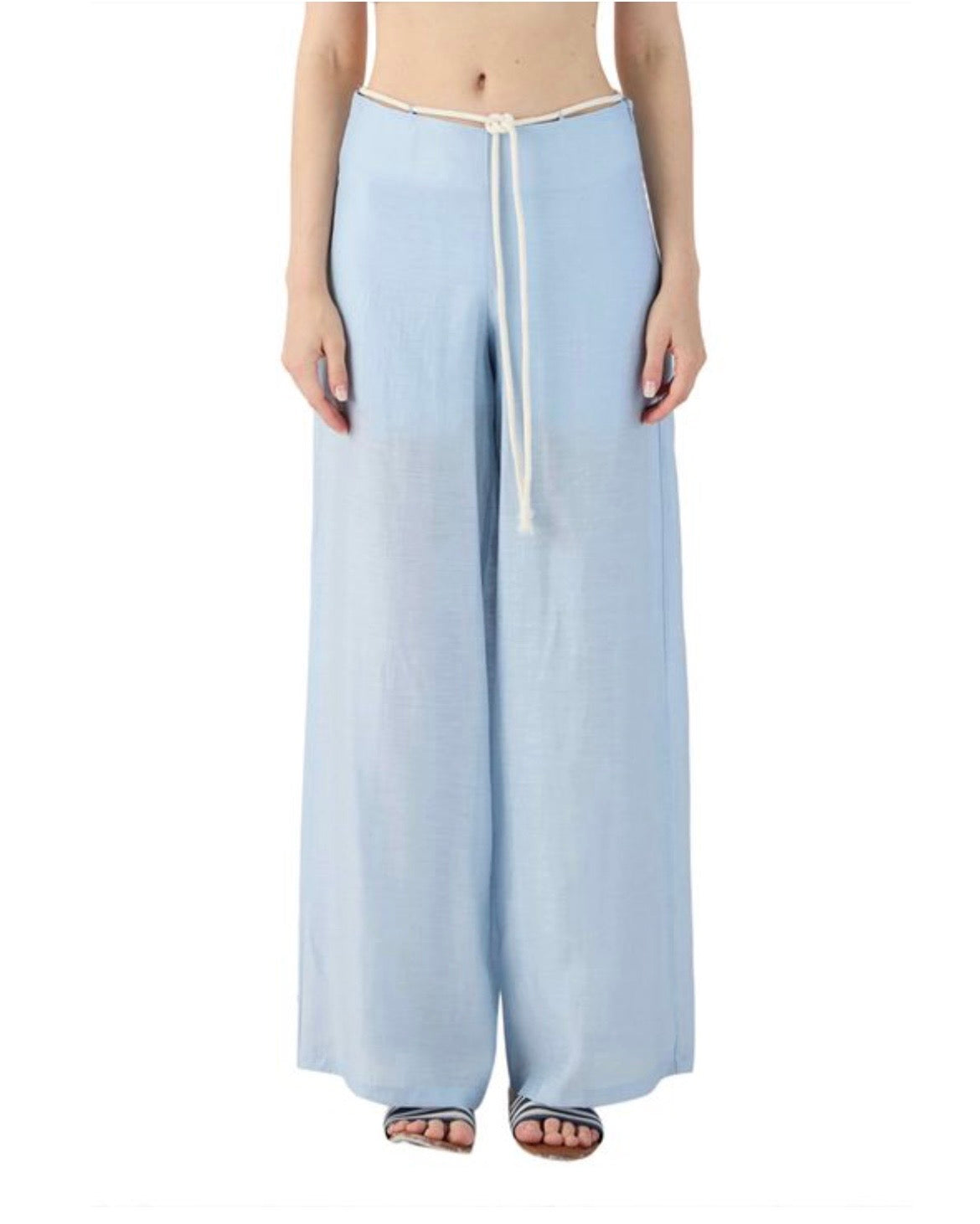 Completo blusa celeste con cordino e pantalone a palazzo