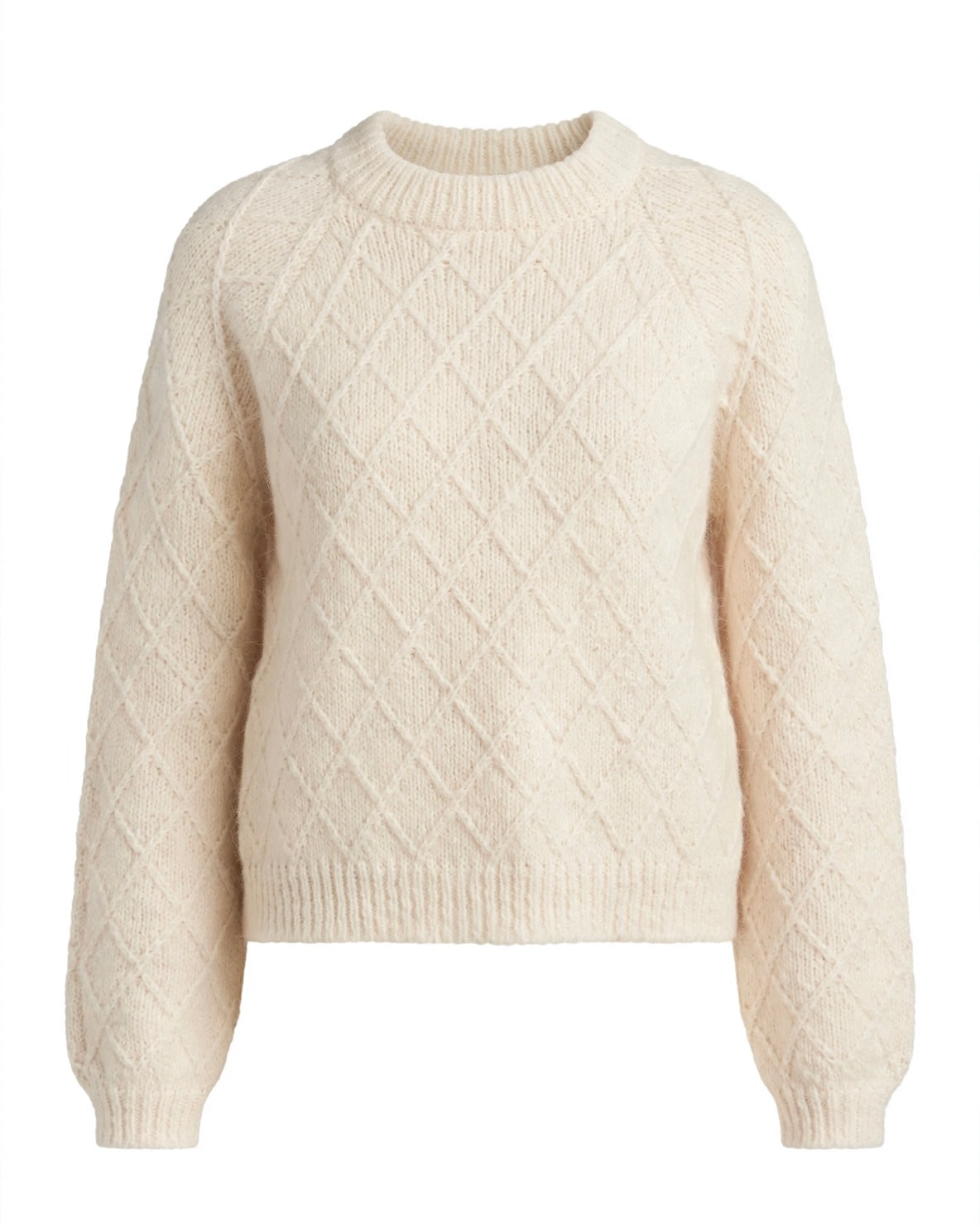 Maglione panna lavorazione rombi e scollatura tonda