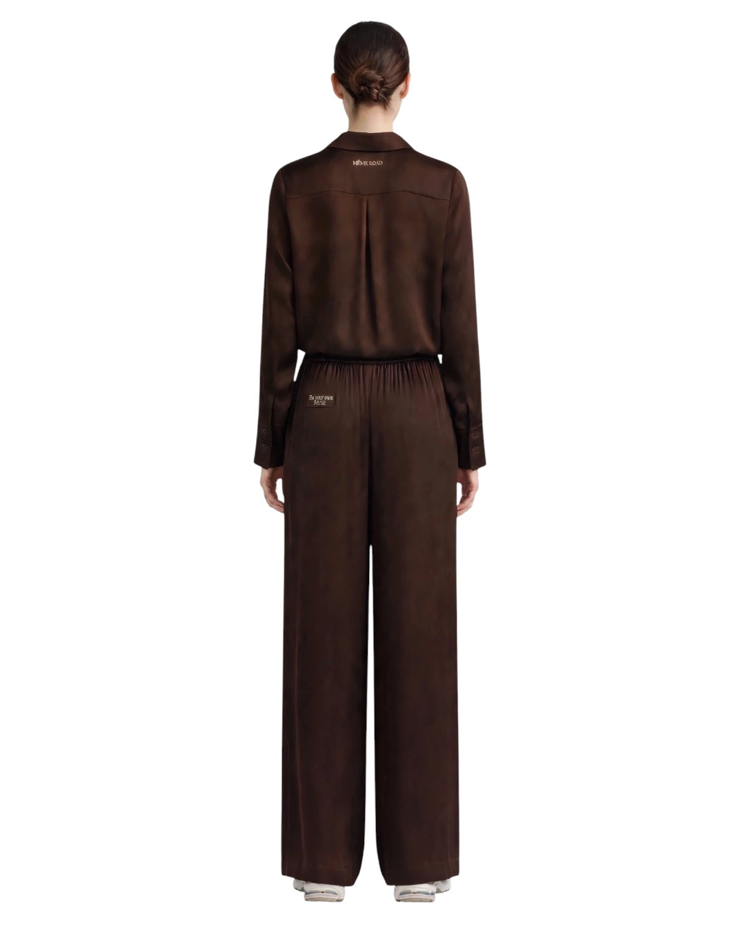 Completo choco camicia e pantalone in viscosa effetto satin
