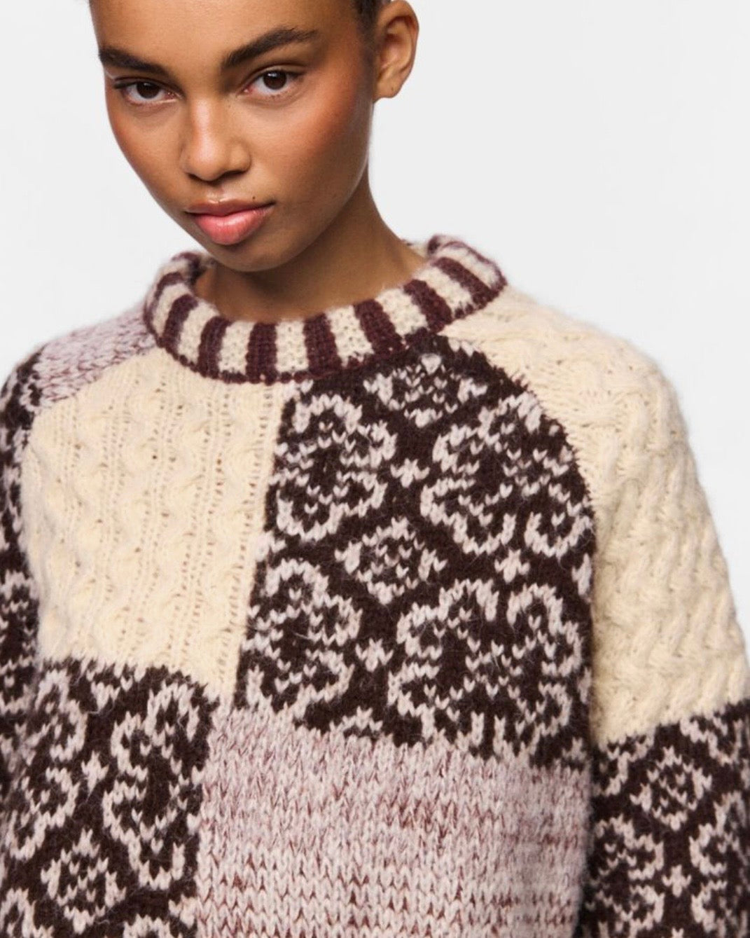 Maglione fantasia panna/moro