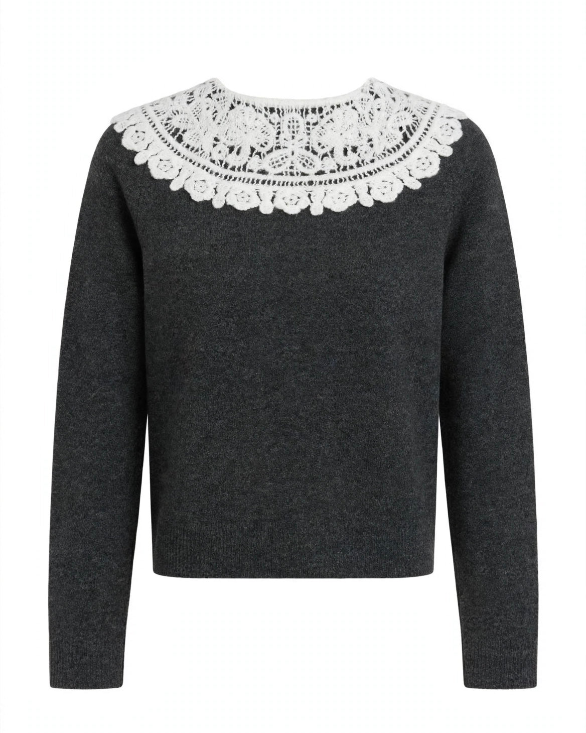 Maglione grey con colletto in crocheted