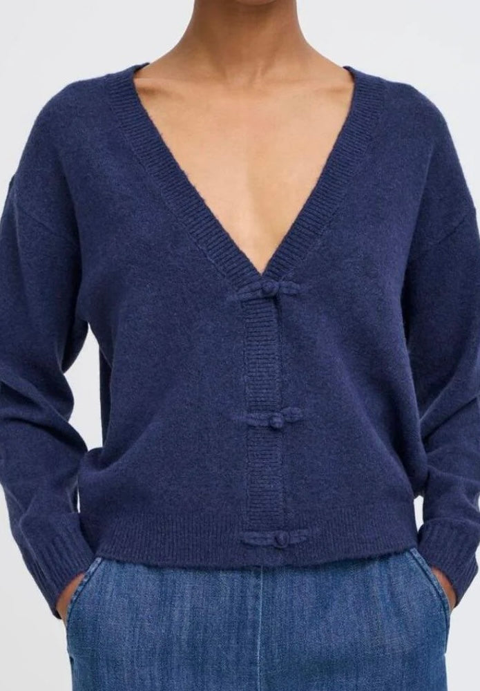 Cardigan Ihdasila blu con scollo a V