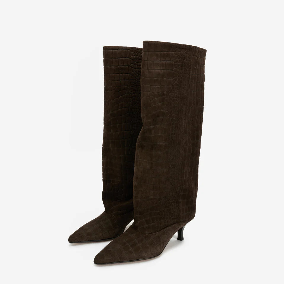 Stivale alto moro in camoscio cocco