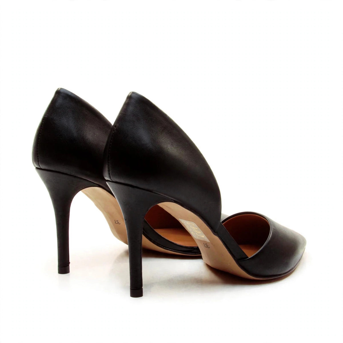 Black leather pumps