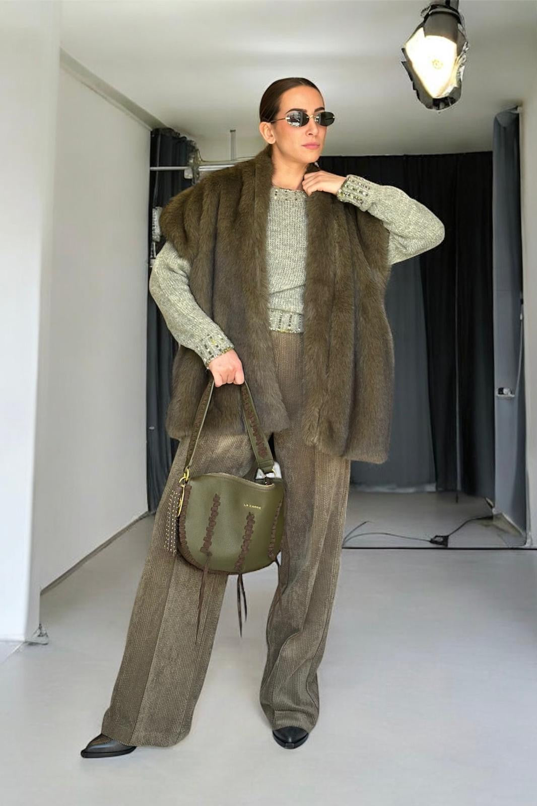 Gilet ecopelliccia verde smanicato