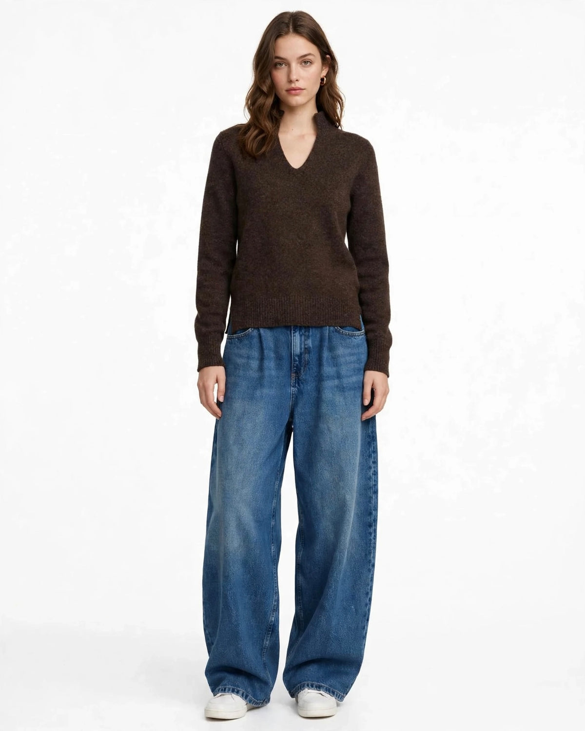 Maglione cioccolato scollatura V