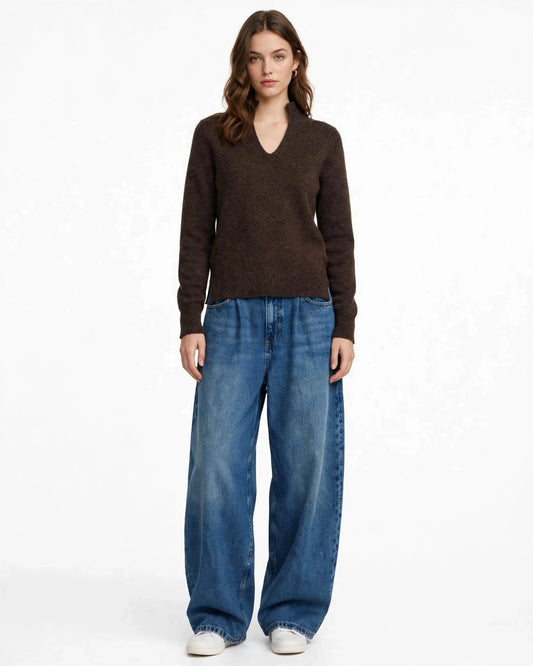 Maglione cioccolato scollatura V