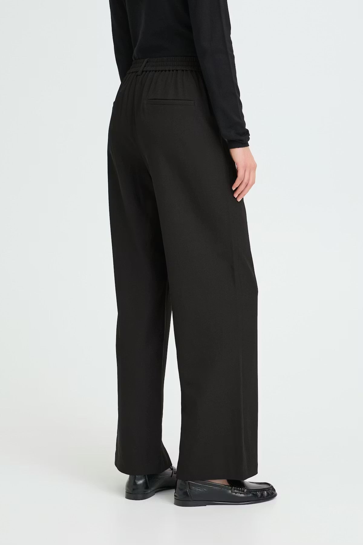Pantalone palazzo nero con elastico in vita