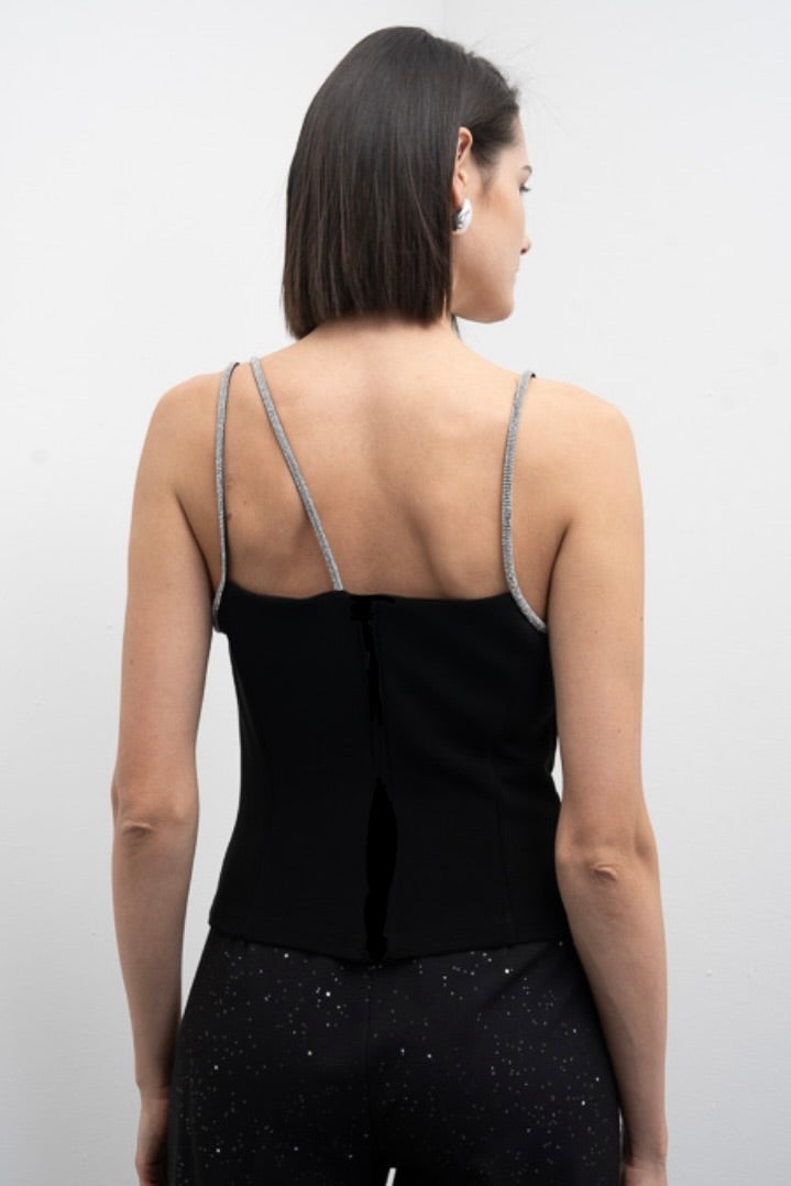 Top nero con strass Copper