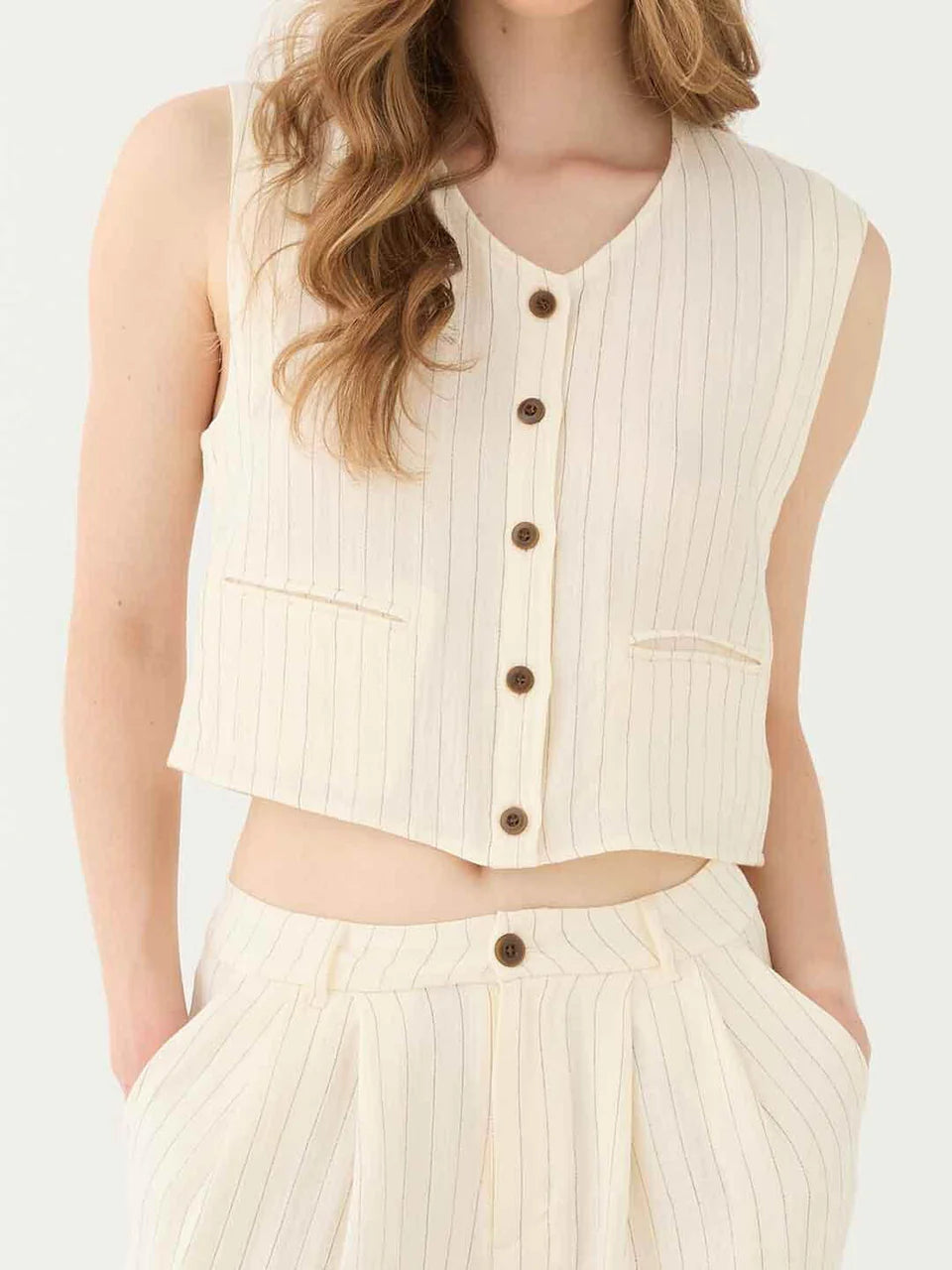 Completo panna gessato con gilet e pantalone palazzo