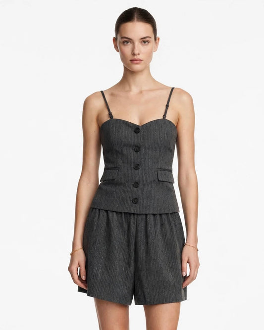 Grey sweetheart neckline top with micro sequins