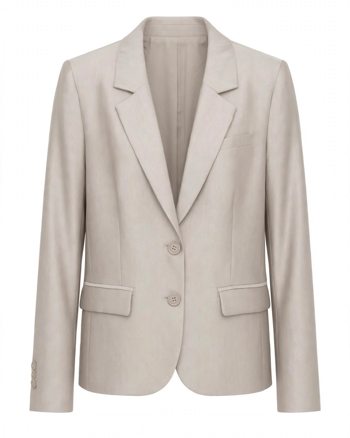 Grey suit, 2-button jacket with stone embellishment, palazzo trousers with elasticated waist, glossy finish