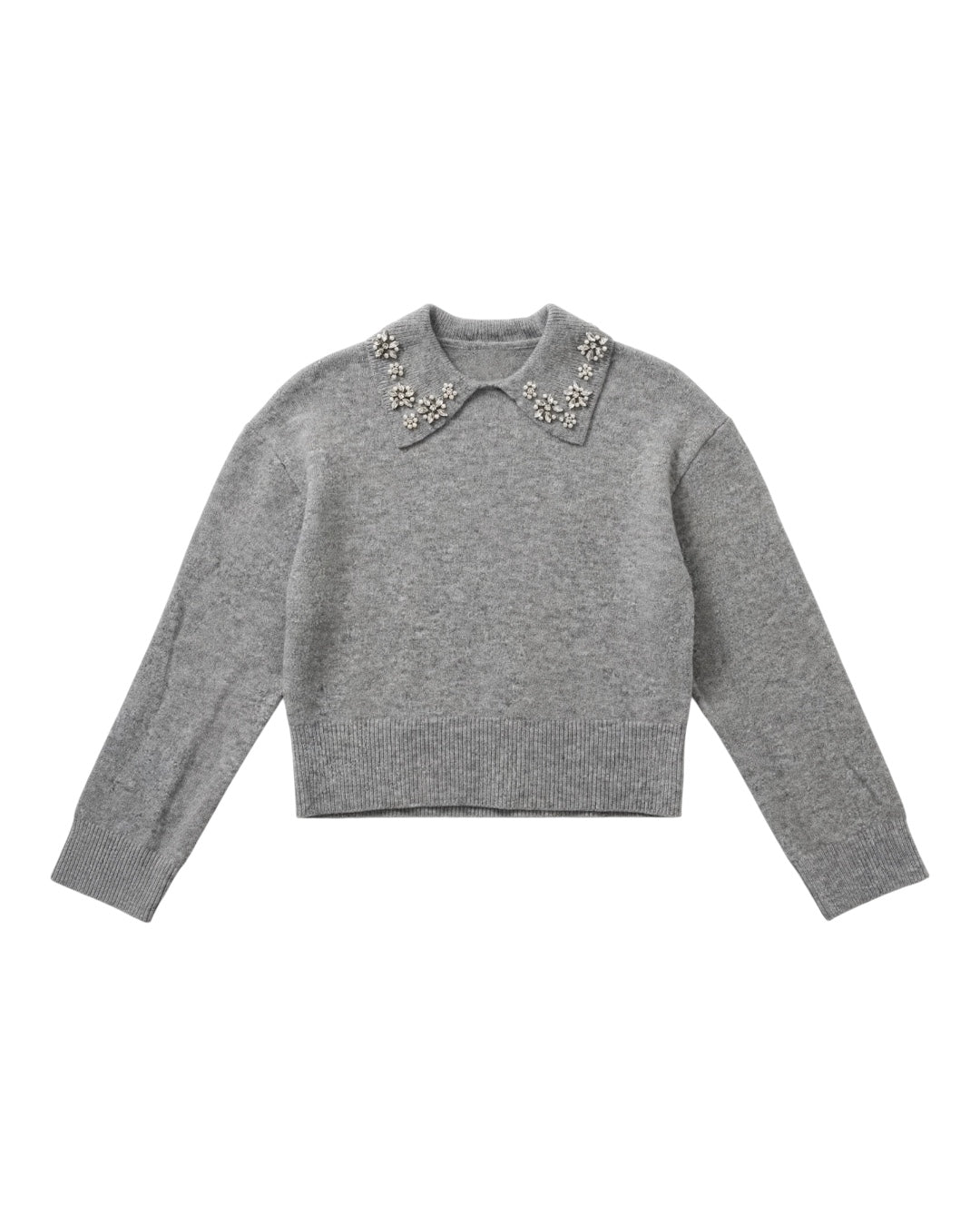 Maglione grigio con colletto di pietre e perline