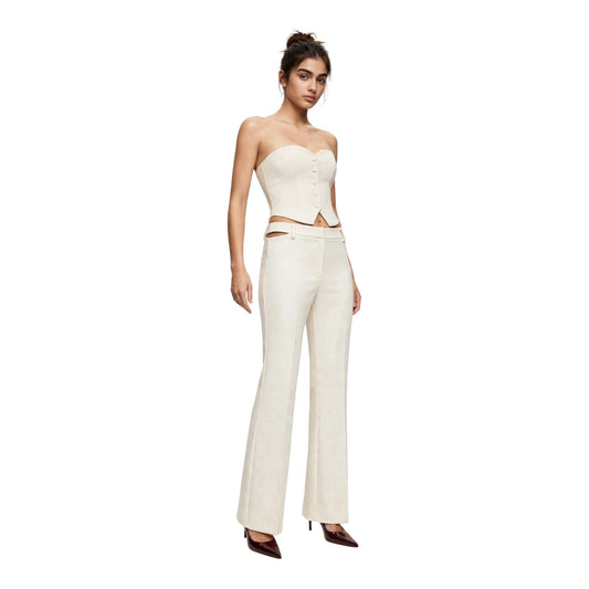 Completo marmo top decolté con bottoni e pantalone a zampa con aperture laterali in vita