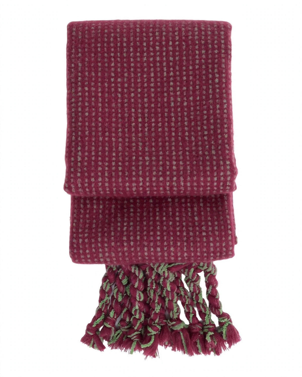Sciarpa magenta con trecce e nappine