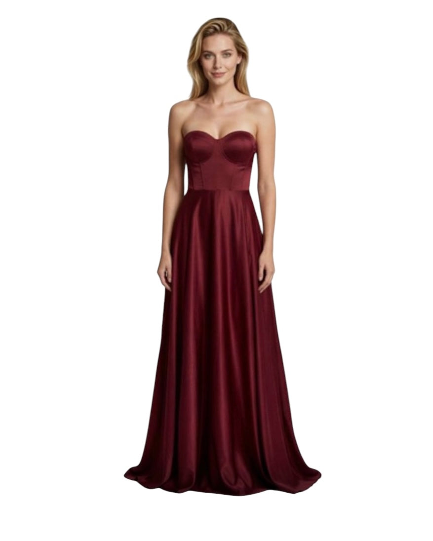 Abito lungo bordeaux con scollatura decolté