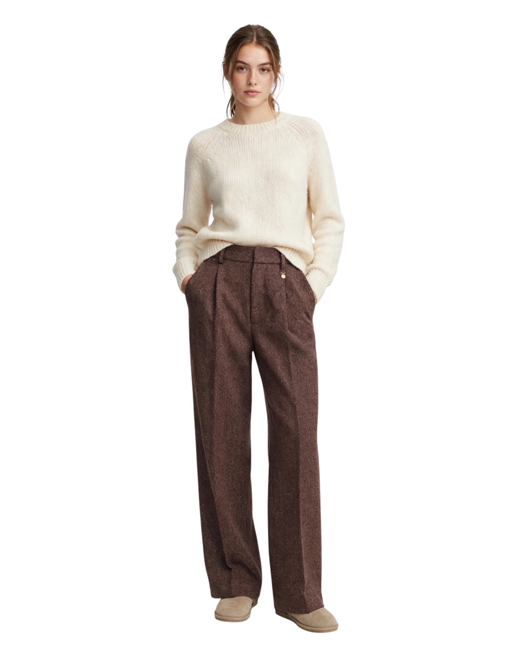 Pantalone bordeaux palazzo vita alta con tasche posteriori