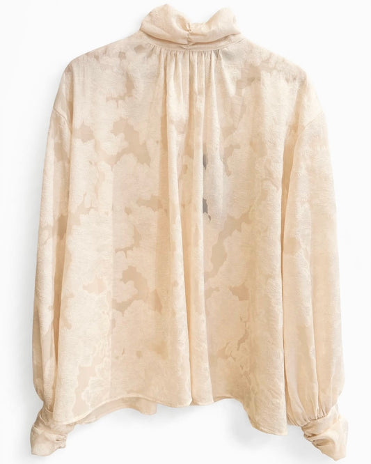 Blusa panna manica arricciata effetto damascato