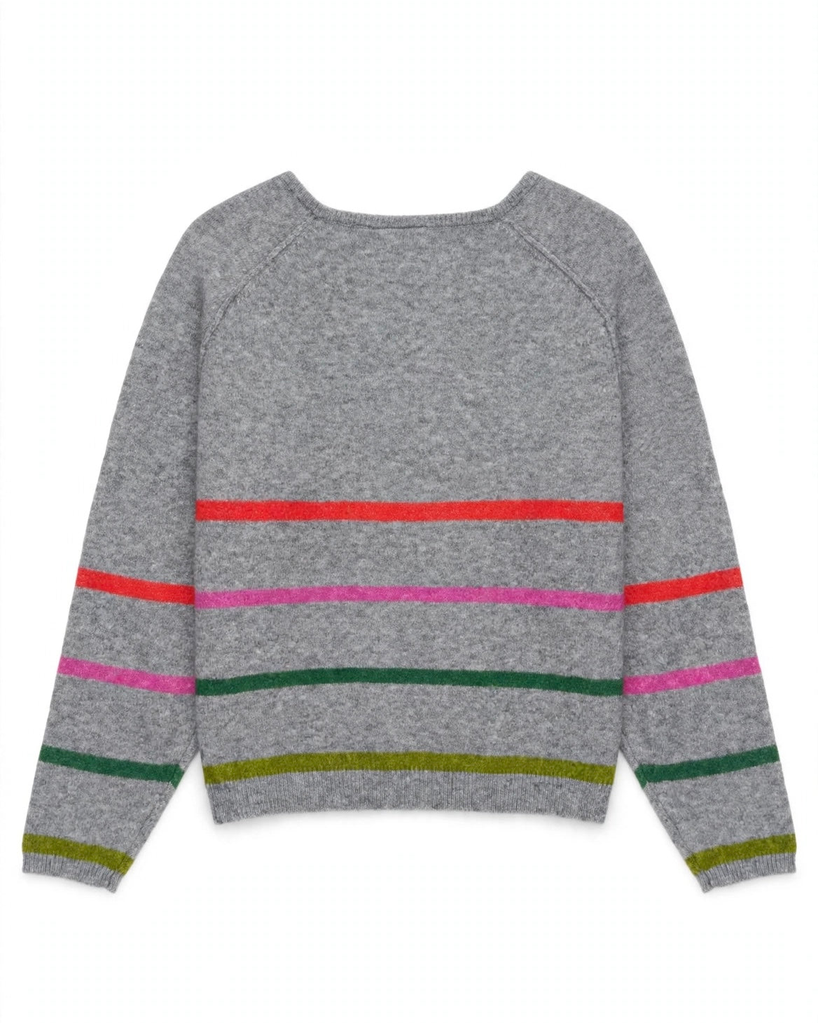 Maglione grigio con bande a contrasto multicolor