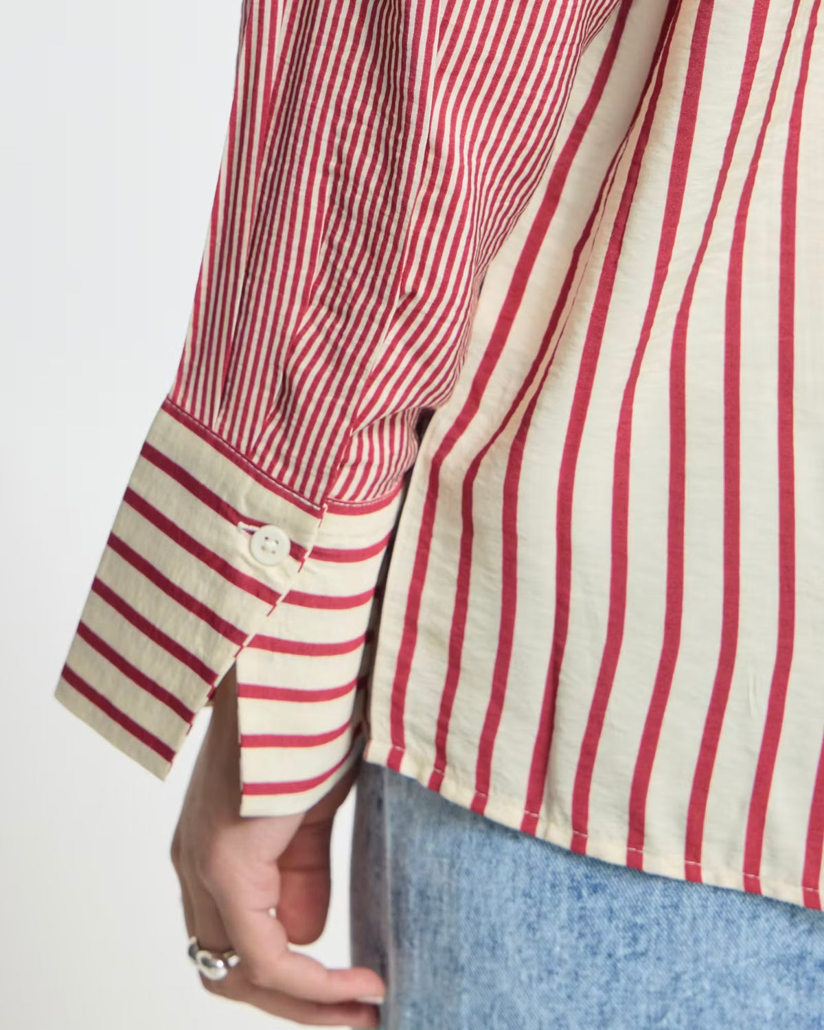 Camicia regular manica lunga bordeaux/panna con taschino laterale