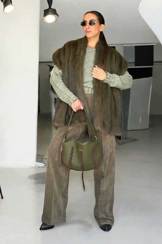 Gilet ecopelliccia verde smanicato