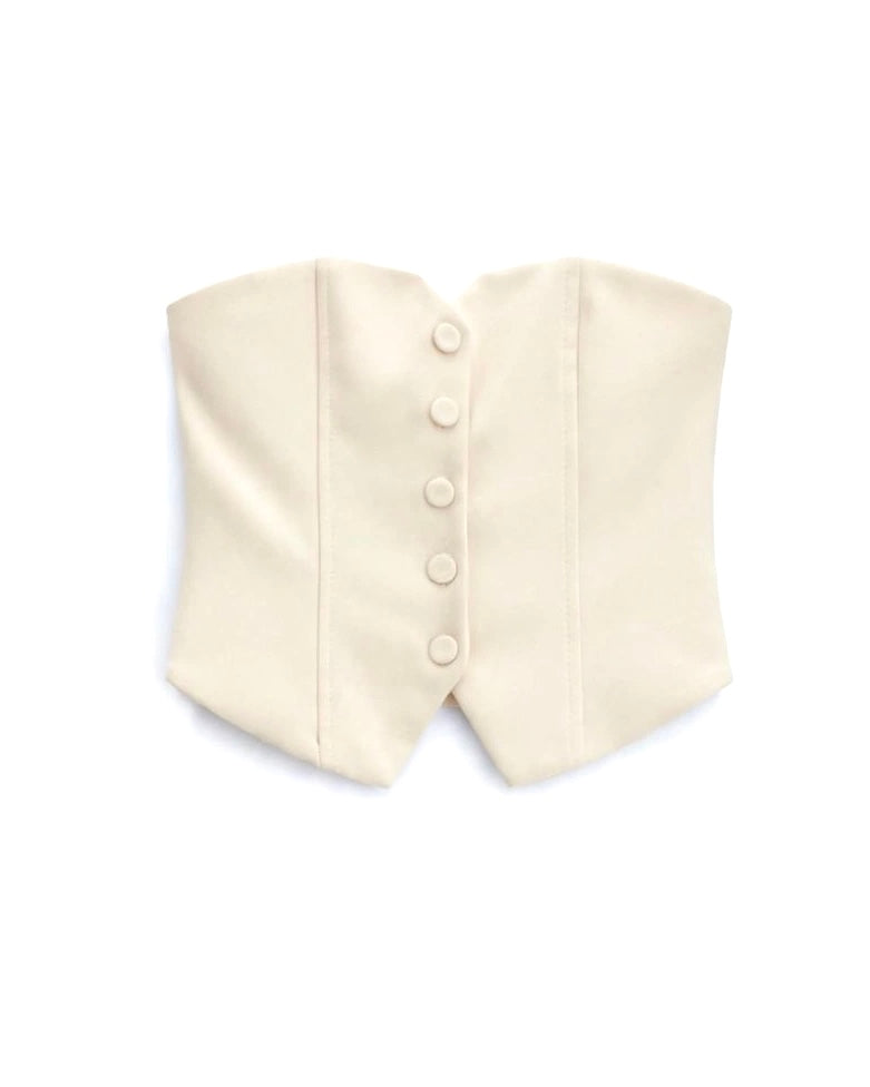Completo marmo top decolté con bottoni e pantalone a zampa con aperture laterali in vita