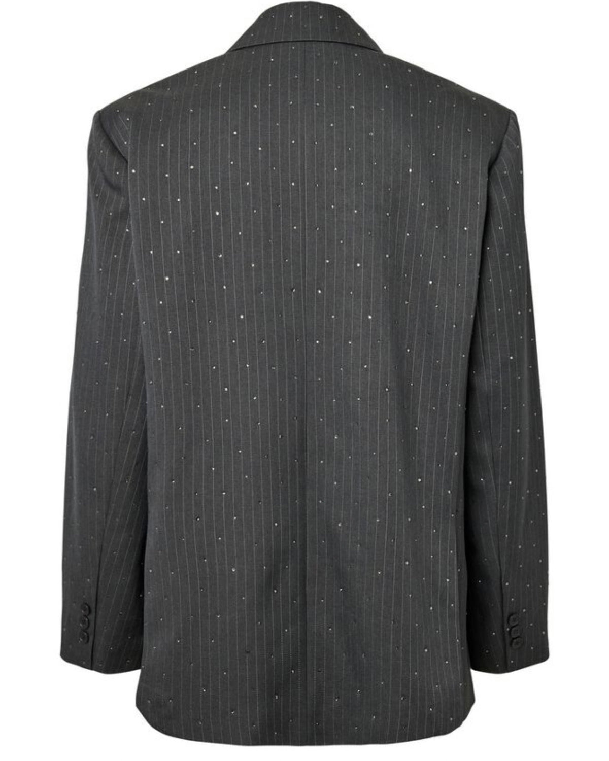 Tailleur grey dettagli strass giacca monopetto e pantalone palazzo  con elastico in vita